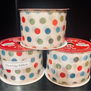 Polka Dot Wired Edge Wide Ribbon 3 Rolls